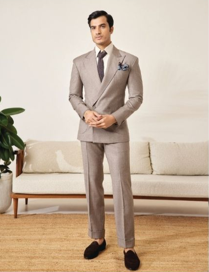 Taupe Herringbone Suit Set